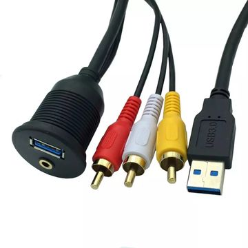 3.5mm USB 3.0 Extension Cable Audio Video Flush Mount Set for Car 3RCA